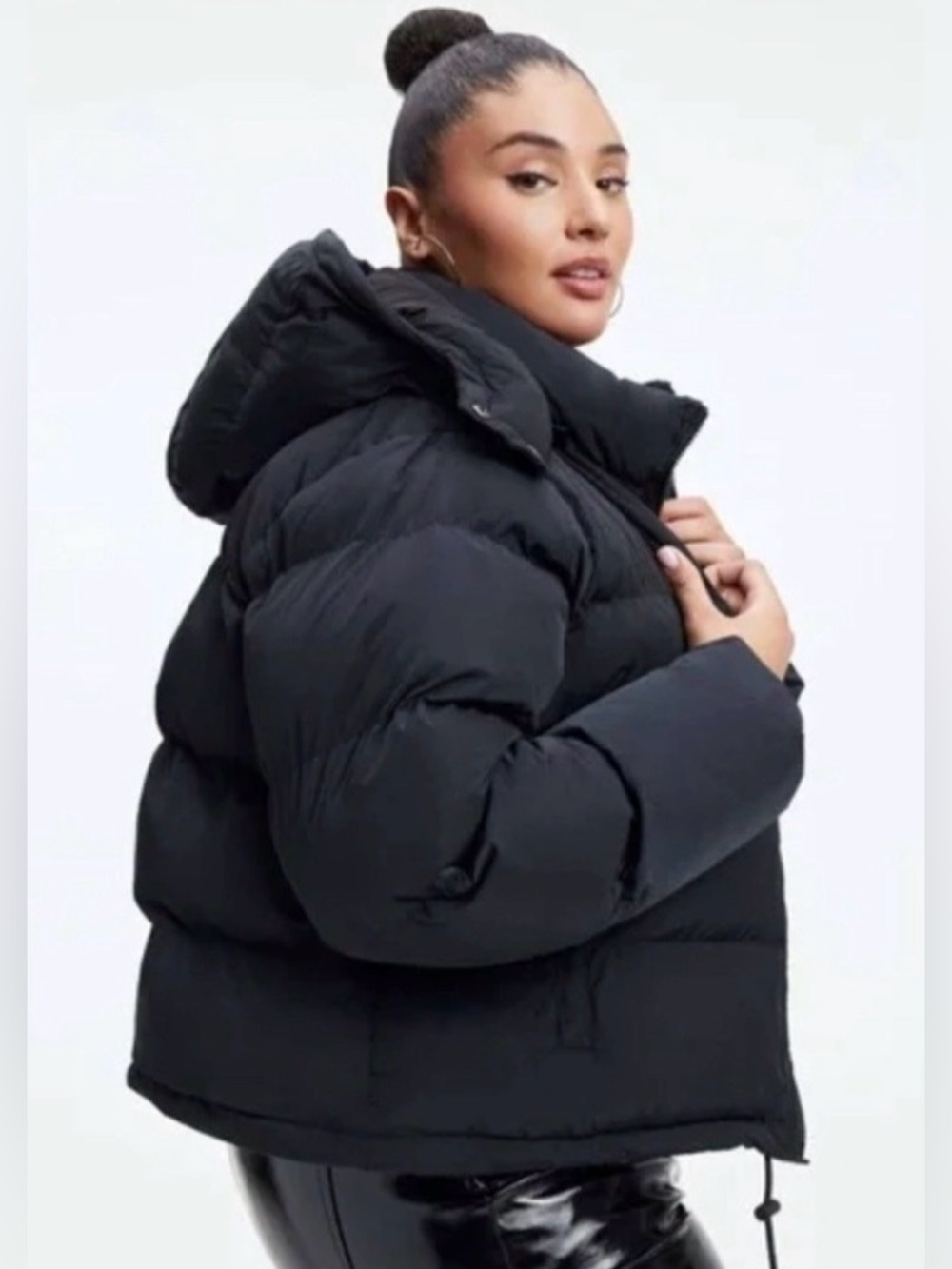 NWT Good American Black Cropped Puffer Winter Coat Size 5 2X
